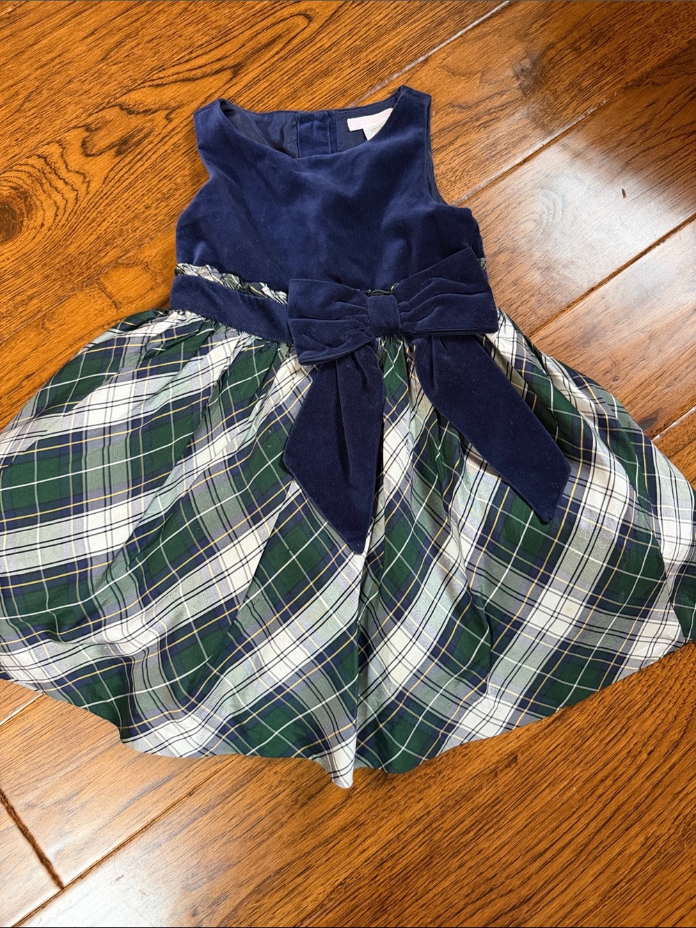 Janie and Jack Navy Velvet Top with Green Plaid Skirt Girls Dress